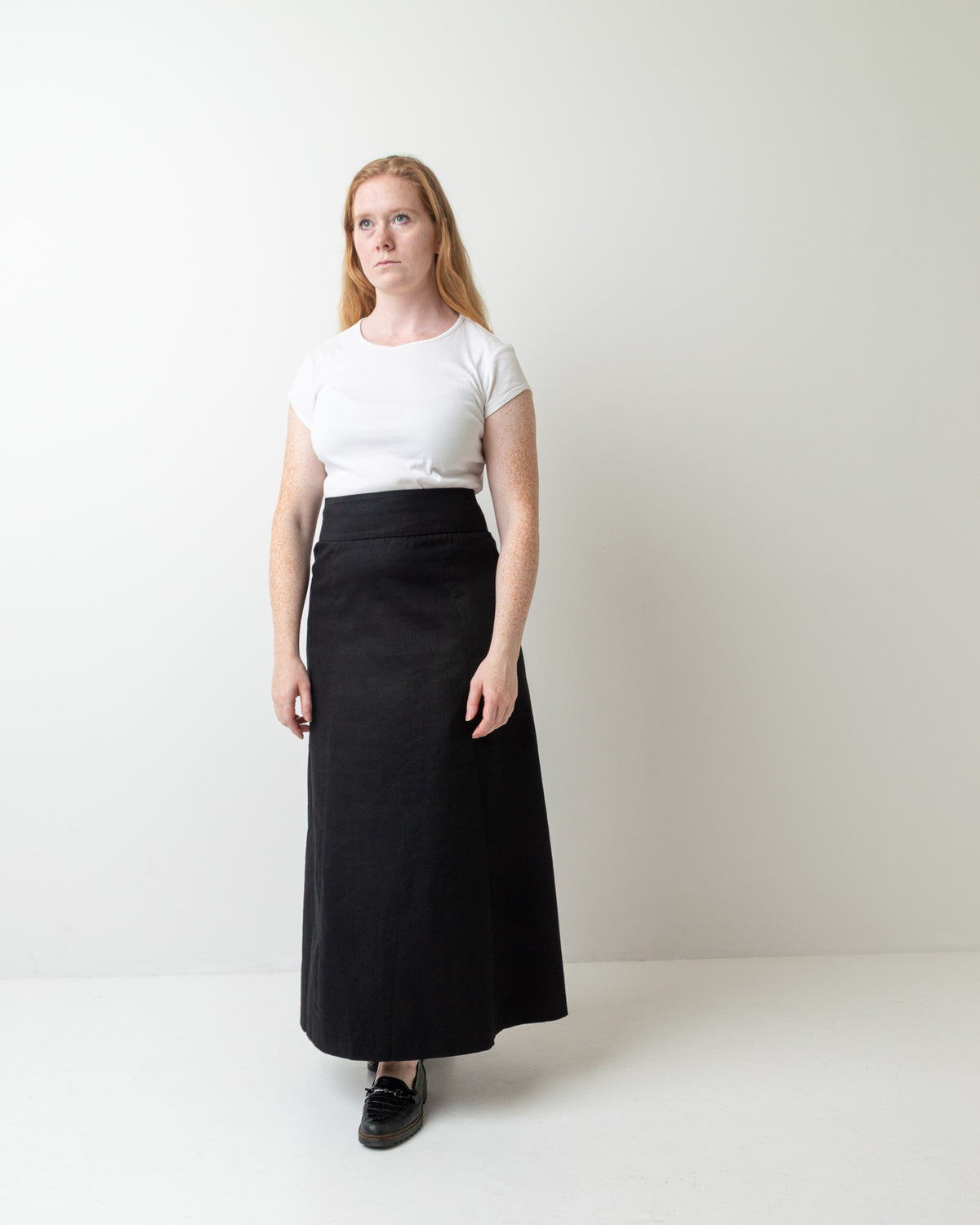 Wittenfelt Black A-Line Maxi Skirt, walking front view