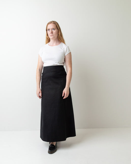 Wittenfelt Black A-Line Maxi Skirt, walking front view